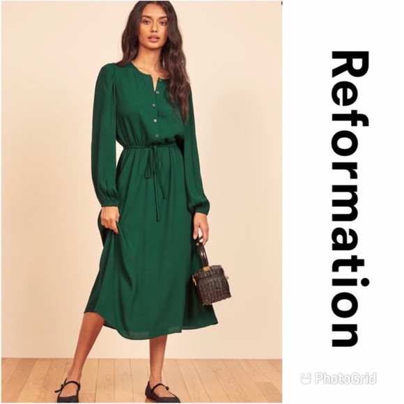 Reformation Lisse Dress in Emerald Green - Picture 2 of 7